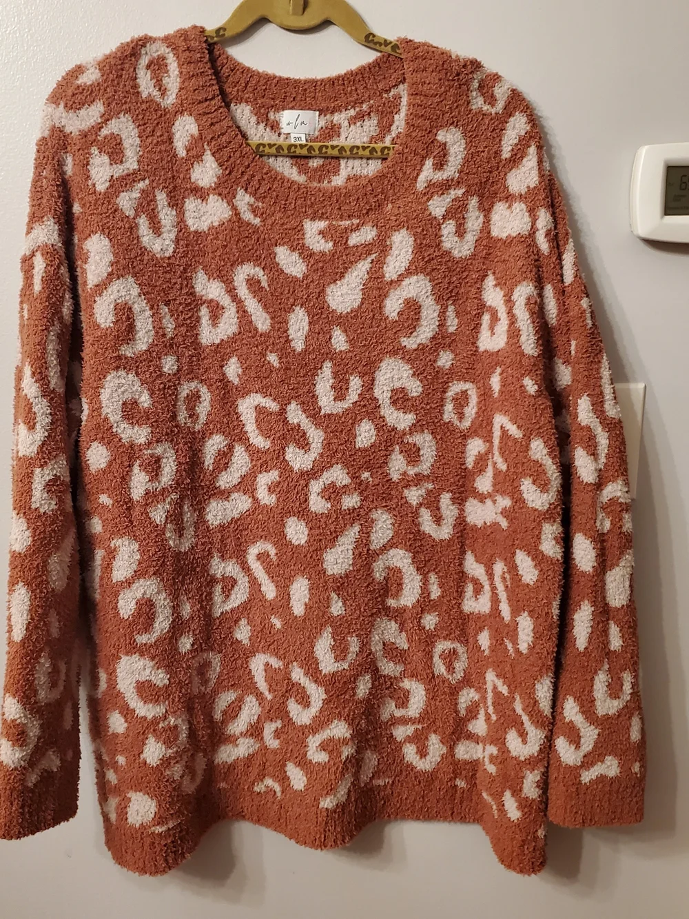 Women's Crewneck Leopard Sweater in Rust and Cream